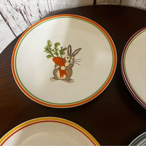 WORLD MARKET easter themed 8pc of 8” Colorful Rabbit Design Dinner Plates Set - Picture 3 of 11